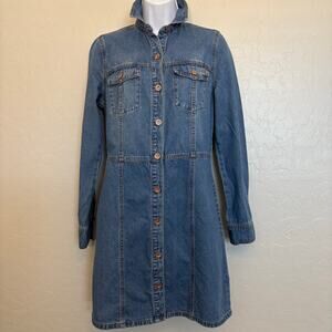 Frye Denim Shirt Dress XS Button Front Utility Western Jean Dress Pockets